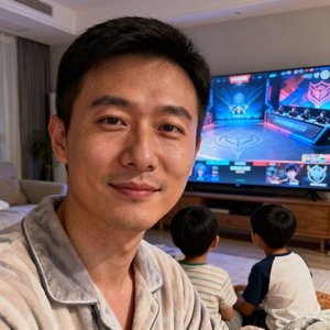 电竞牛付费会员老李的头像，32岁的他是两个孩子的父亲，周末喜欢和孩子们一起用电竞牛TV版在客厅大屏幕上观看王者荣耀KPL比赛